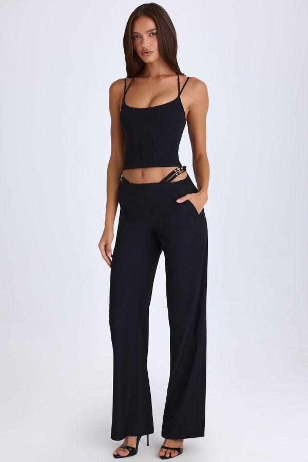 Belted Cut-Out Wide-Leg Trousers in Black - Image 6