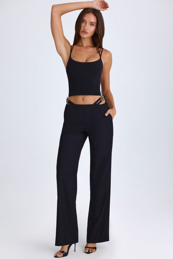 Belted Cut-Out Wide-Leg Trousers in Black - Image 7