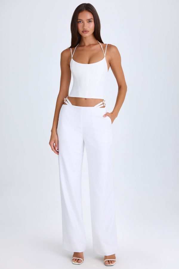 Belted Cut-Out Wide-Leg Trousers in White - Image 5