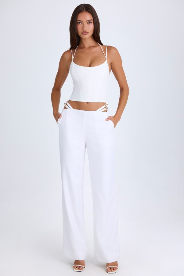Belted Cut-Out Wide-Leg Trousers in White - Image 6