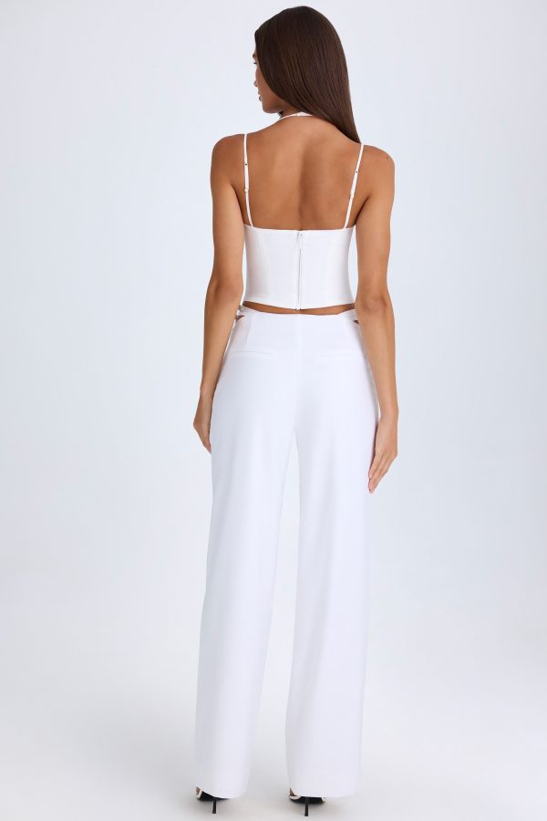 Belted Cut-Out Wide-Leg Trousers in White - Image 3