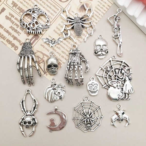 1 Piece Alloy Moon Spider Web Skull Pendant - Image 6