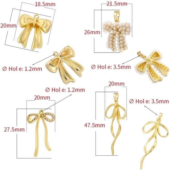 1 Piece 18.5*20mm 20*27.5mm 21.5*26mm Hole 1~1.9mm Hole 3~3.9mm Brass Pearl Zircon 18K Gold Plated Bow Knot Polished Pendant - Image 12