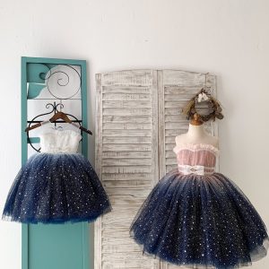 Ombre Pink / Navy Stars Tulle Wedding Flower Girl Dress Kids Party Dress