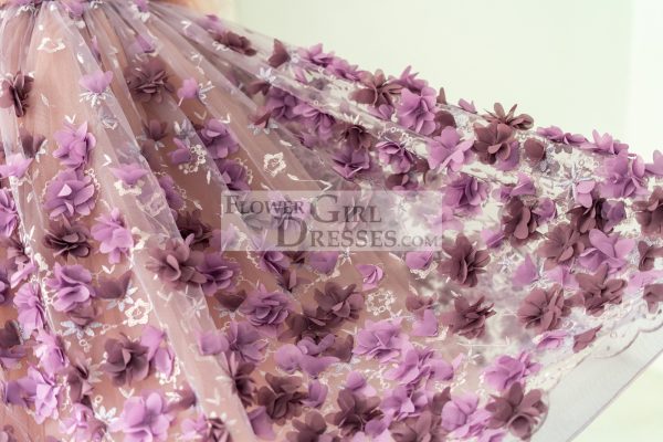 3D Purple Lace Flower Tulle Wedding Flower Girl Dress Photography Dress - Image 5
