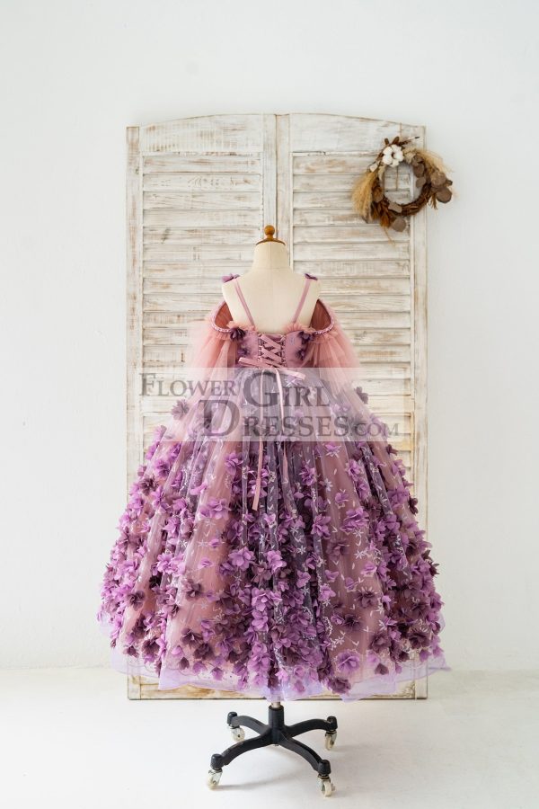 3D Purple Lace Flower Tulle Wedding Flower Girl Dress Photography Dress - Image 2