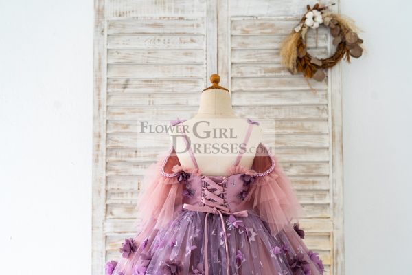 3D Purple Lace Flower Tulle Wedding Flower Girl Dress Photography Dress - Image 4