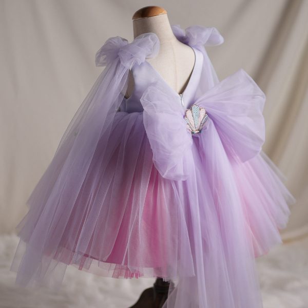 Princess Ball Gown Ocean Pearls Shell V Neck Tulle Birthday Party Fancy Baby Girl Dress, Bow - Image 2