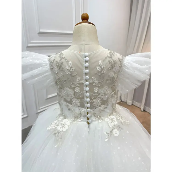Princess Ball Gown Flutter Sleeves Beading Birthday Wedding Flower Girl Dress, Appliques - Image 6