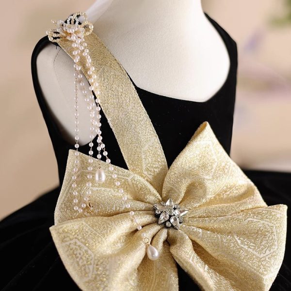 Black Velvet Roses Champagne Tulle Sleeveless Formal Party Flower Girl Dress - Image 4