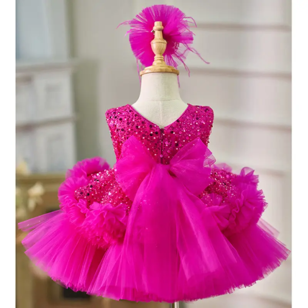 Ball Gown Fuchsia Sequin Tulle Pageants Christmas Birthday Wedding Flower Girl Dress - Image 2