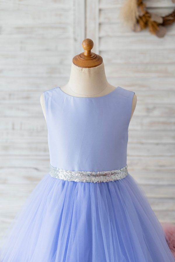 V Back Lavender Satin Tulle Mauve Ruffles Hem Wedding Flower Girl Dress - Image 2