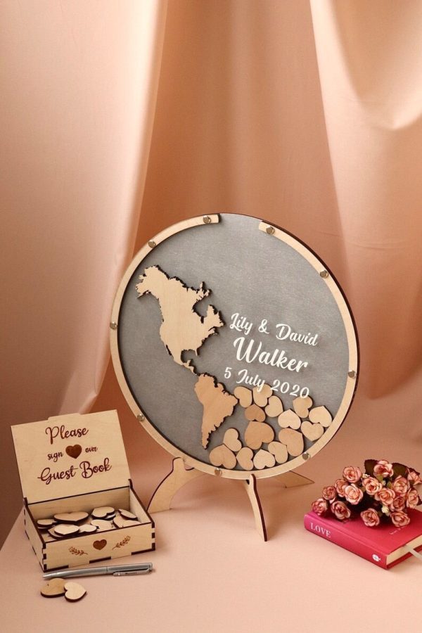 World Theme Wood Guest Wish Drop Frame - A Guestbook Alternative - Wedding - Events