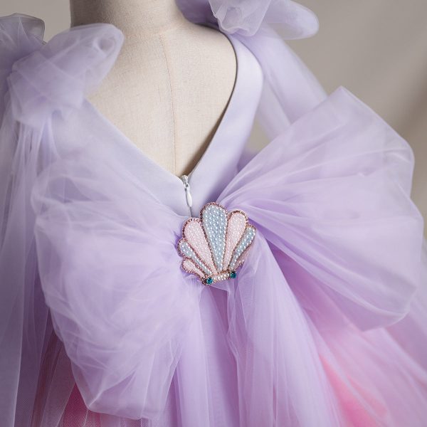 Princess Ball Gown Ocean Pearls Shell V Neck Tulle Birthday Party Fancy Baby Girl Dress, Bow - Image 5