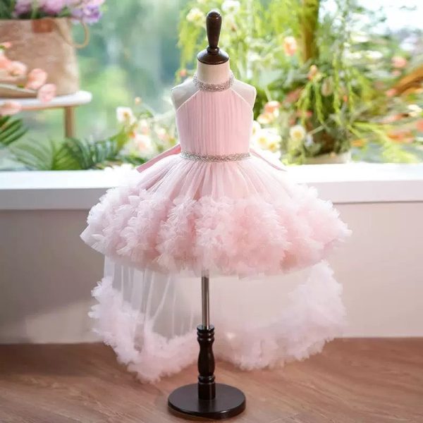 Princess Ball Gown Black Tulle Sleeveless Ruffles Wedding Flower Girl Dress, Train Bow - Image 7