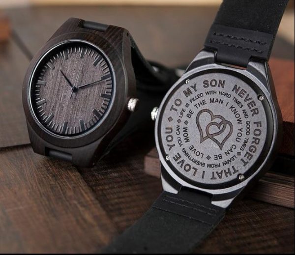 Wood-Engraved Watch for Men- Personalized Watch Gift for Groom-Dad-Groomsmen
