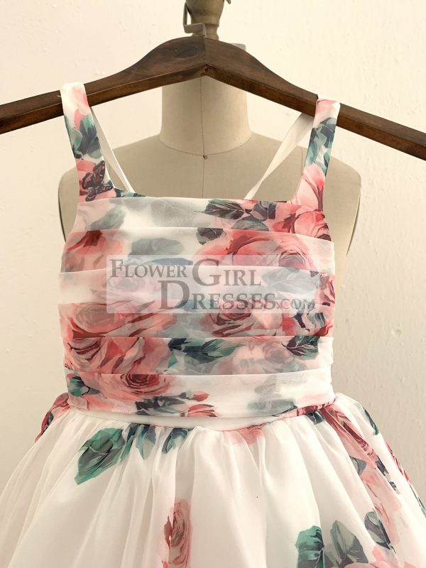 A-line Floral Print Chiffon Straps Corset Back Wedding Flower Girl Dress - Image 4