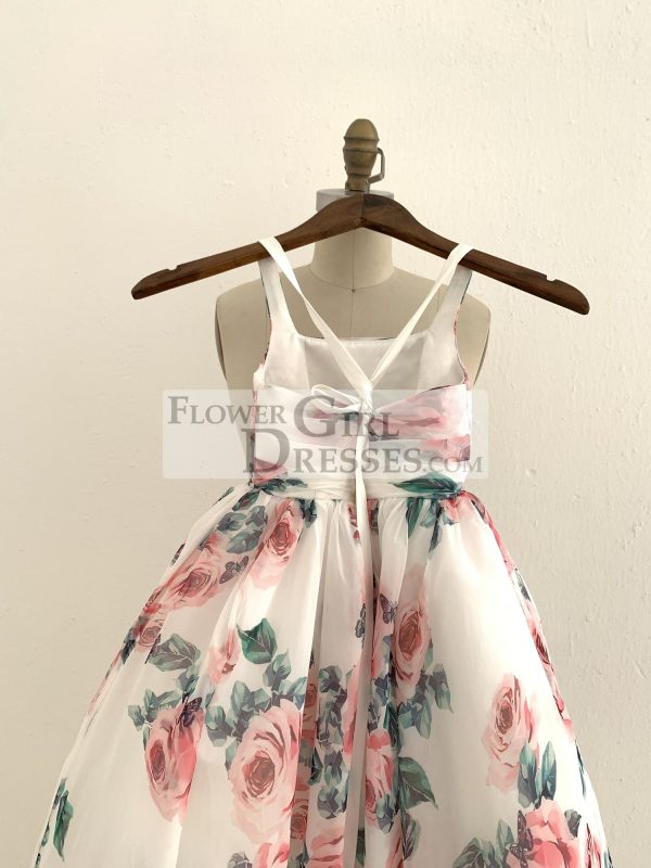 A-line Floral Print Chiffon Straps Corset Back Wedding Flower Girl Dress - Image 2