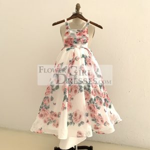 A-line Floral Print Chiffon Straps Corset Back Wedding Flower Girl Dress