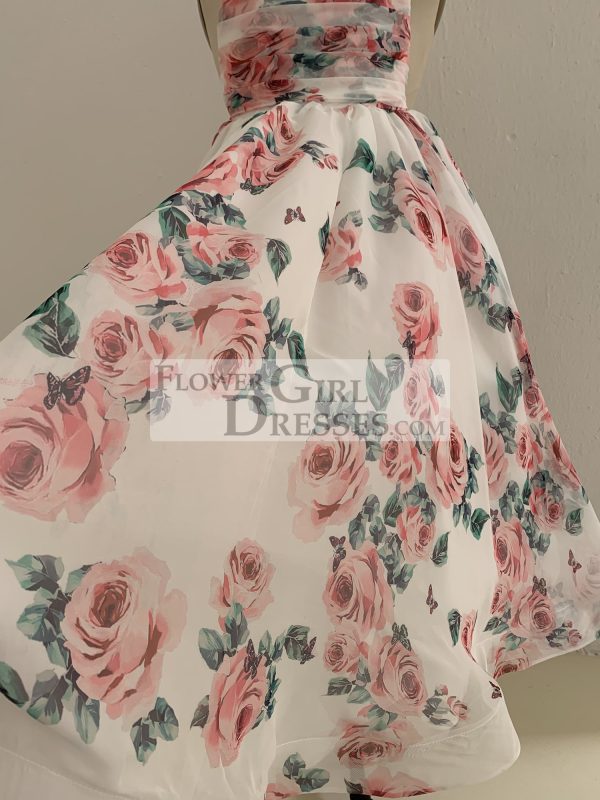 A-line Floral Print Chiffon Straps Corset Back Wedding Flower Girl Dress - Image 5