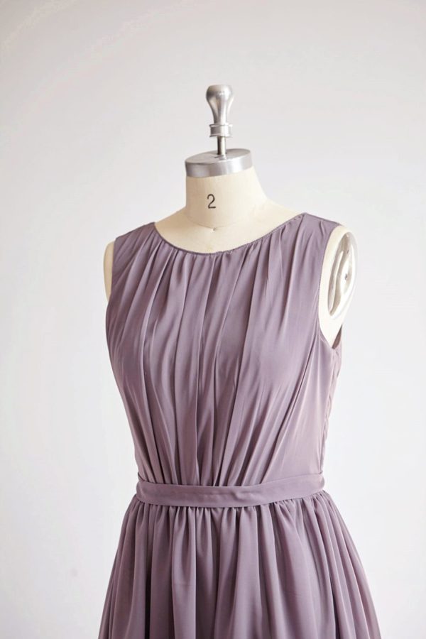 V Back Gray Chiffon Long Wedding Bridesmaid Dress Prom Dress - Image 4