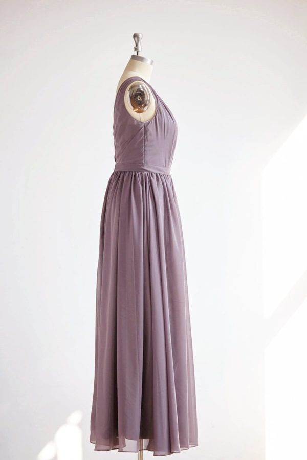V Back Gray Chiffon Long Wedding Bridesmaid Dress Prom Dress - Image 3