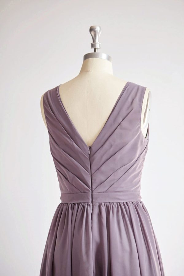 V Back Gray Chiffon Long Wedding Bridesmaid Dress Prom Dress - Image 5