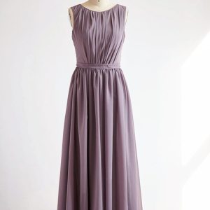 V Back Gray Chiffon Long Wedding Bridesmaid Dress Prom Dress