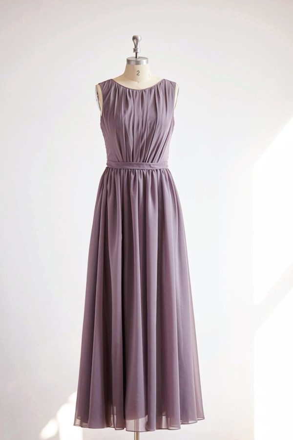 V Back Gray Chiffon Long Wedding Bridesmaid Dress Prom Dress