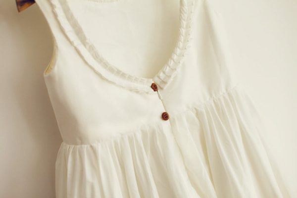 U Back Ivory Cotton Ruffle Neckline Flower Girl Dress - Image 5