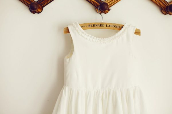 U Back Ivory Cotton Ruffle Neckline Flower Girl Dress - Image 3