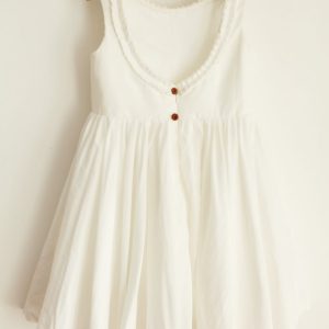 U Back Ivory Cotton Ruffle Neckline Flower Girl Dress