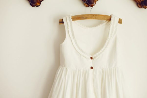 U Back Ivory Cotton Ruffle Neckline Flower Girl Dress - Image 4