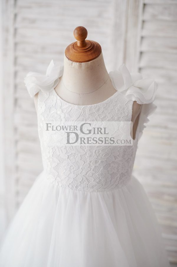 Princess Backless Lace Tulle Wedding Flower Girl Dress, Pearls/Flowers - Image 3