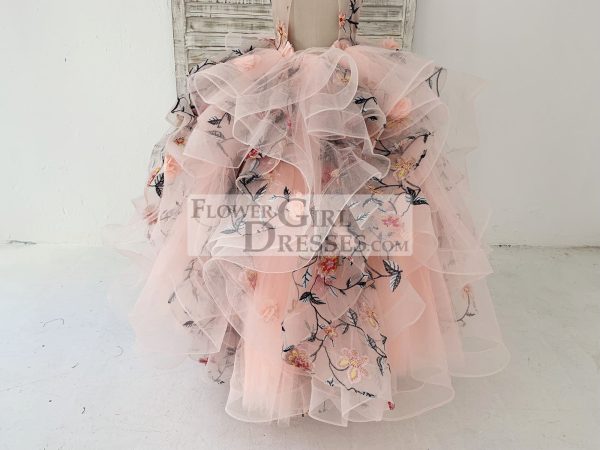 Embroidery Lace Tulle Cap Sleeves Keyhole Back Wedding Flower Girl Dress - Image 5