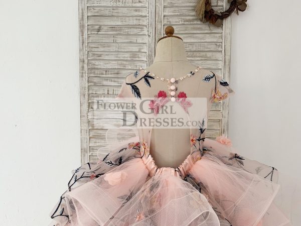 Embroidery Lace Tulle Cap Sleeves Keyhole Back Wedding Flower Girl Dress - Image 6