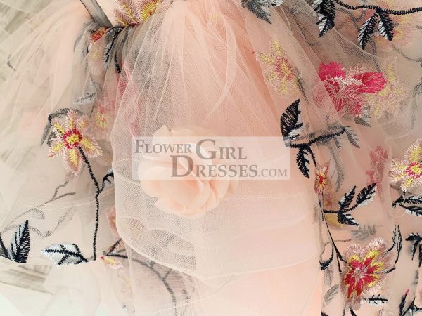 Embroidery Lace Tulle Cap Sleeves Keyhole Back Wedding Flower Girl Dress - Image 4