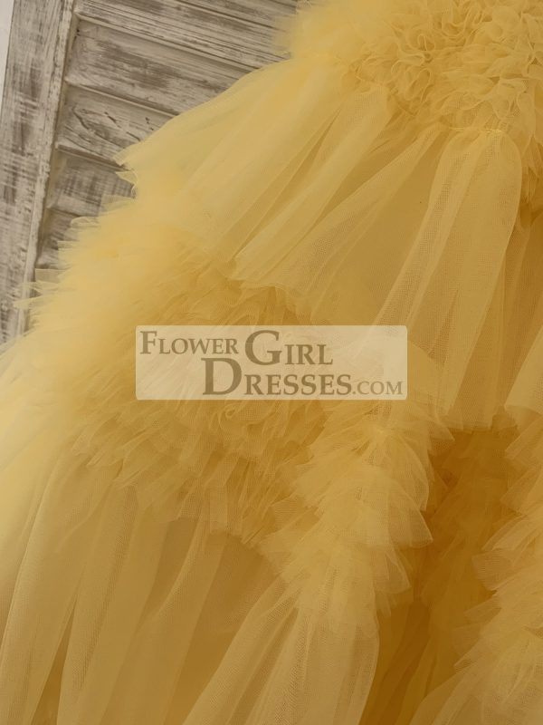 Ball Gown Off Shoulder Yellow Ruffle Tulle Wedding Flower Girl Dress - Image 7