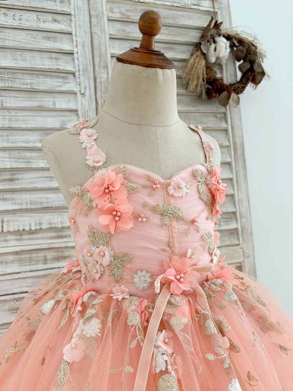 Pink 3D Flowers Sweetheart Ball Gown Wedding Party Flower Girl Dress - Image 5