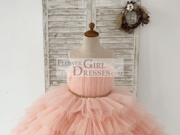 Princess Peach Cupcake Tulle Wedding Flower Girl Dress Kids Party Dress - Image 3