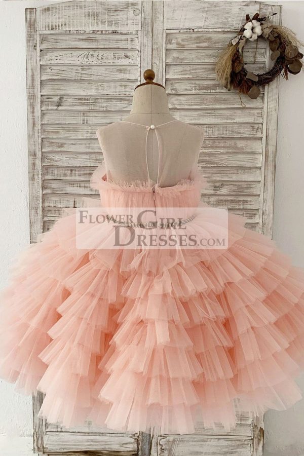 Princess Peach Cupcake Tulle Wedding Flower Girl Dress Kids Party Dress - Image 2