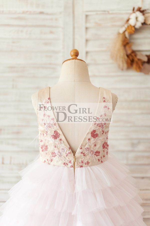 Cupcake Blush Pink Tulle Embroidery Lace V Back Wedding Flower Girl Dress - Image 4