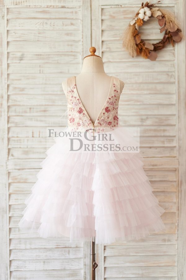 Cupcake Blush Pink Tulle Embroidery Lace V Back Wedding Flower Girl Dress - Image 2