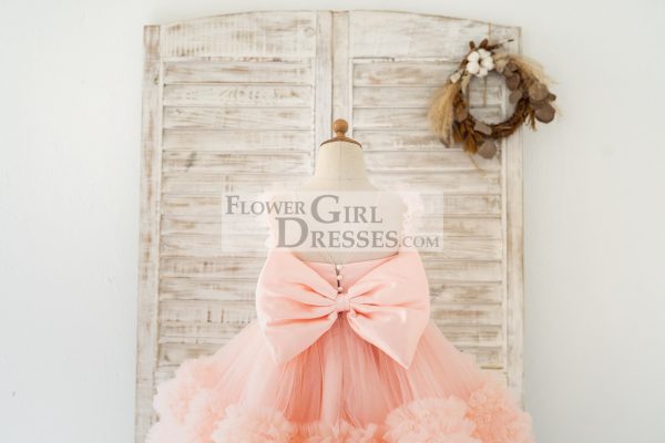 Blush Pink V Back Pearl Beaded Tulle Wedding Flower Girl Dress - Image 4