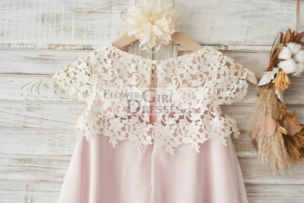 Boho Beach Lace Cap Sleeves Ivory Chiffon Wedding Flower Girl Dress - Image 4