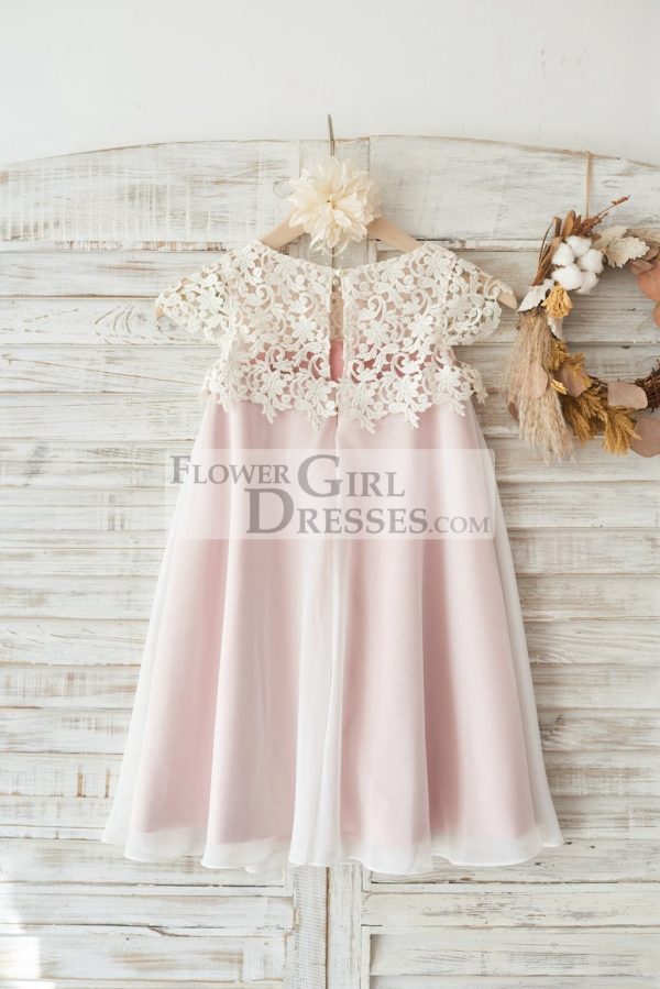 Boho Beach Lace Cap Sleeves Ivory Chiffon Wedding Flower Girl Dress - Image 2