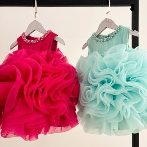 Ball Gown Sleeveless Rosette Organza Knee Length Kids Party Flower Girl Dress
