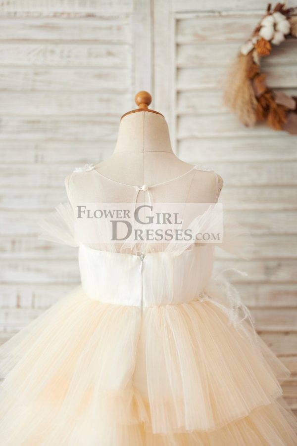 Champagne Cupcake Tulle Beaded Lace Wedding Flower Girl Dress - Image 4
