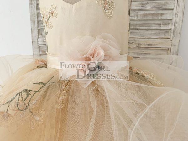 Champagne Embroidery Lace Tulle Keyhole Back Wedding Flower Girl Dress - Image 4