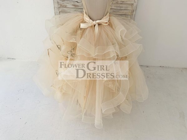 Champagne Embroidery Lace Tulle Keyhole Back Wedding Flower Girl Dress - Image 7